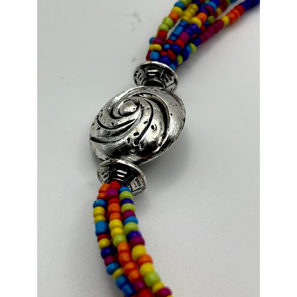 Beaded Multicolored Boho Hippie Style w/ Small Silver Tone Beads Red  Love Beads